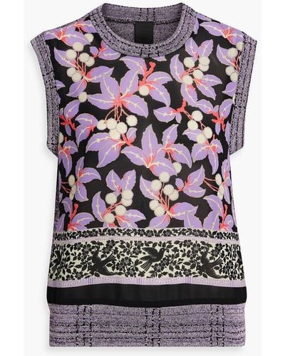Anna Sui Floral-print Crepe And Jacquard-knit Vest - Purple