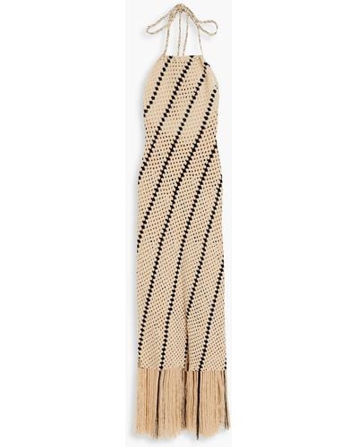 Nicholas Honour Striped Crocheted Cotton-blend Halterneck Midi Dress - Metallic