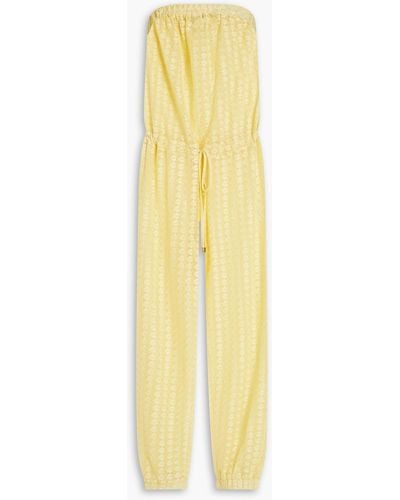 Melissa Odabash Stella Strapless Gathered Crochet-knit Jumpsuit - Yellow