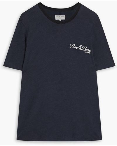 Rag & Bone Embroidered Slub Cotton-jersey T-shirt - Blue