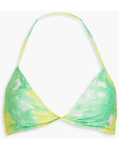 Ganni Bedrucktes triangel-bikini-oberteil mit twist-detail - Grün
