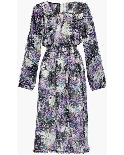 Mikael Aghal Ruffled Floral-print Georgette Dress - Purple