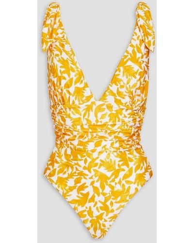 Rebecca Vallance Ruched Printed Swimsuit - Yellow