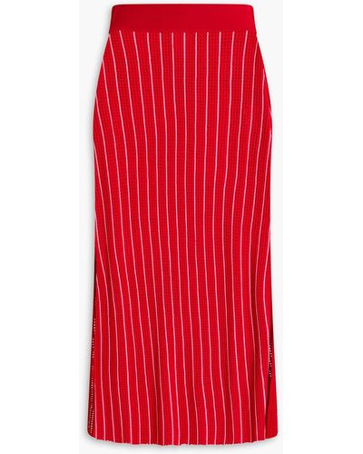 Solid & Striped Striped Ribbed Pointelle-knit Midi Skirt - Red