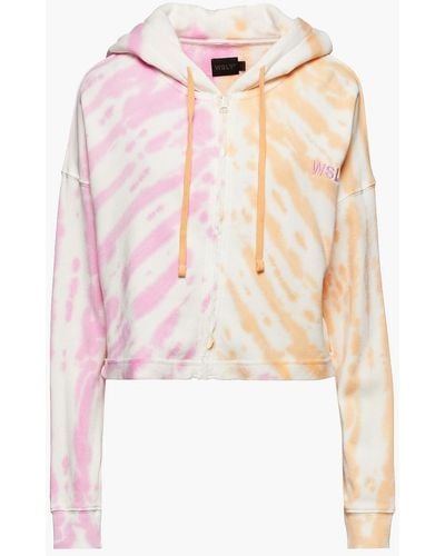 WSLY The Ecosoft Cropped Tie-dyed Organic Cotton-blend Fleece Hoodie - Multicolour