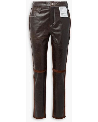 MM6 by Maison Martin Margiela Suede-trimmed Leather Straight-leg Pants - Black