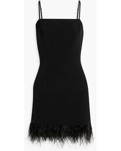 HVN Mia Feather-trimmed Crepe Mini Dress - Black