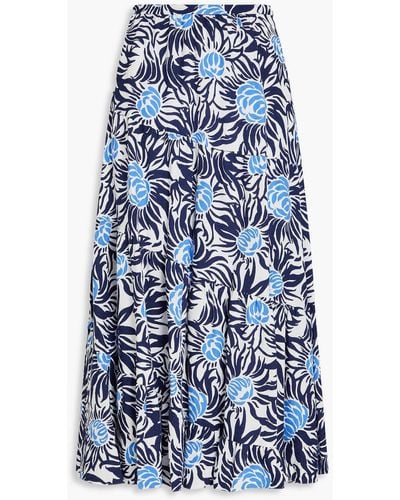 Diane von Furstenberg Venice Tiered Floral-print Canvas Midi Skirt - Blue