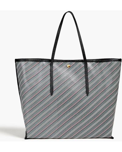Thom Browne Leather-trimmed Striped Coated-canvas Tote - Gray