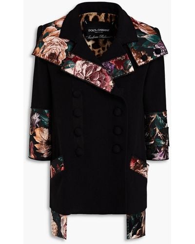 Dolce & Gabbana Double-breasted Brocade-paneled Crepe Jacket - Black