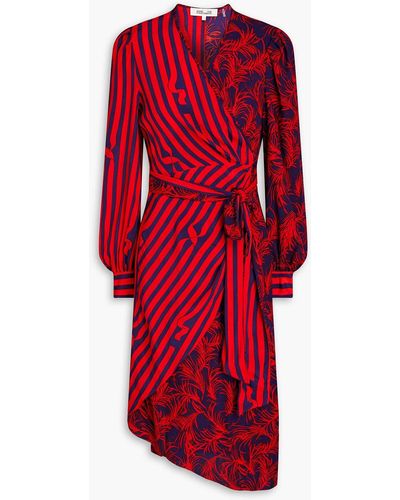 Diane von Furstenberg Evania Gathe Printed Crepe De Chine Dress - Red