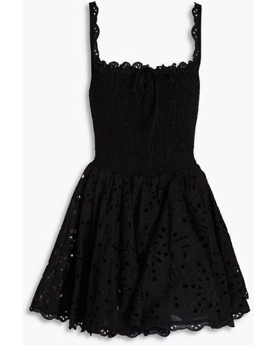 Charo Ruiz Lina Shirred Broderie Anglaise Cotton-blend Mini Dress - Black