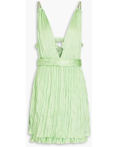 Maje Plissé-satin Mini Dress - Green