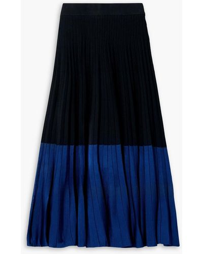 Cefinn Colette Two-tone Pleated Knitted Midi Skirt - Blue