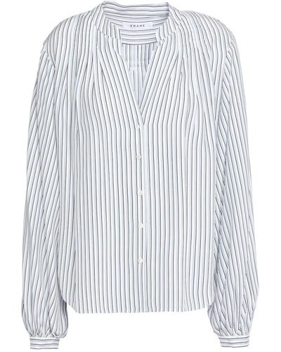 FRAME Pleated striped silk-satin blouse - Weiß