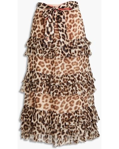 Zimmermann Tiered Leopard-print Silk-crepon Midi Skirt - Brown
