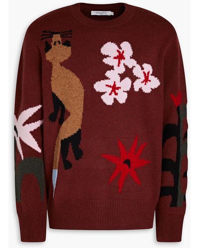 Maison Kitsuné Jacquard-knit Wool Sweater - Red