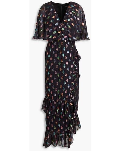 Saloni Rose Cape-effect Fil Coupé Silk-georgette Maxi Dress - Black