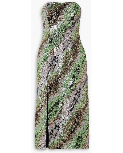 Halpern Strapless Sequined Tulle Midi Dress - Green