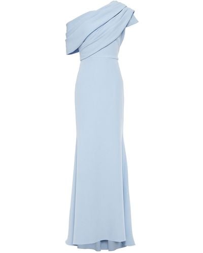 Badgley Mischka One-shoulder Pleated Crepe Gown Light Blue