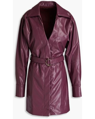 Nicholas Ashton Belted Faux Leather Mini Shirt Dress - Purple