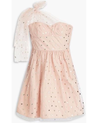 RED Valentino One-shoulder Metallic Printed Tulle Mini Dress - Pink