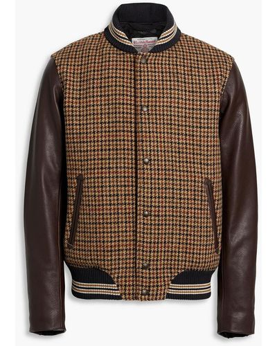 Rag & Bone Leather-paneled Houndstooth Wool-tweed Jacket - Brown