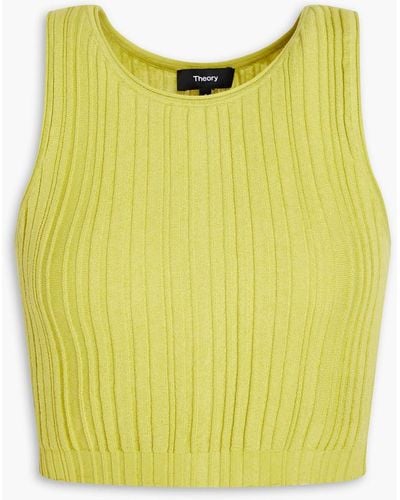Theory Cropped Ribbed Cotton-blend Top - Yellow