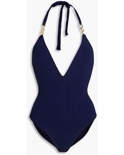 Melissa Odabash Naples Stretch-jacquard Halterneck Swimsuit - Blue