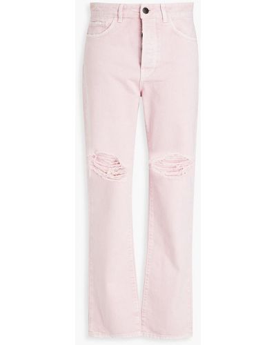 3x1 Distressed High-rise Straight-leg Jeans - Pink