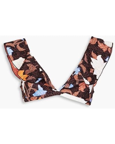 Seafolly Boheme Ruffled Printed Triangle Bikini Top - Brown