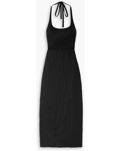 Reformation Yana Linen Halterneck Midi Dress - Black