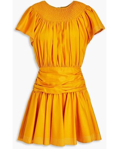 LEO LIN Gathered -blend Twill Mini Dress - Yellow