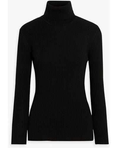 Iris & Ink Floriane Ribbed Merino Wool Turtleneck Sweater - Black