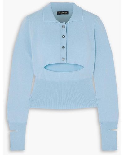 MERYLL ROGGE Cutout Cashmere Polo Sweater - Blue
