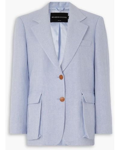 Brandon Maxwell Ashland Oversized Herringbone Linen, Wool, Silk And Cashmere-blend Blazer - Blue