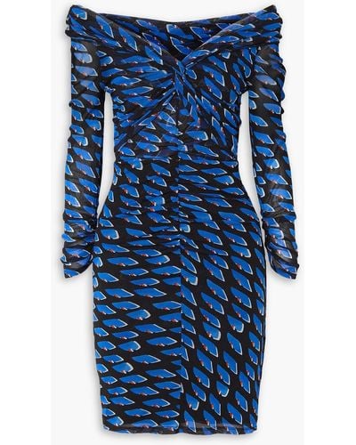 Diane von Furstenberg Ganesa Off-the-shoulder Printed Stretch-mesh Mini Dress - Blue