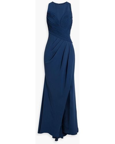 Badgley Mischka Pleated Crepe Gown - Blue