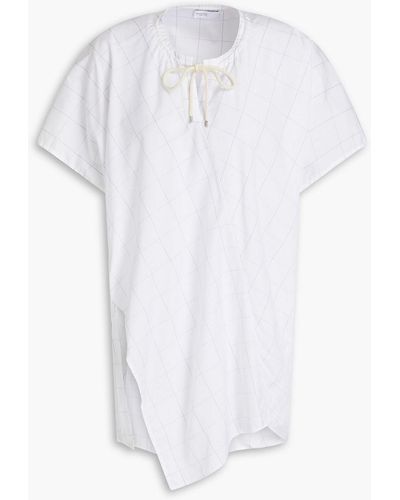 Rosetta Getty Asymmetric Pleated Checked Cotton-poplin Top - White