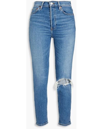 RE/DONE Cropped Distressed High-rise Skinny Jeans - Blue