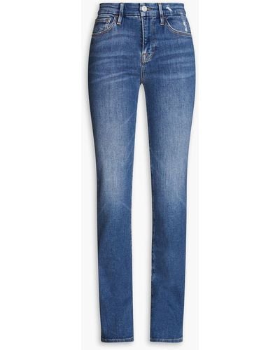 FRAME Le mini boot halbhohe bootcut-jeans in ausgewaschener optik - Blau