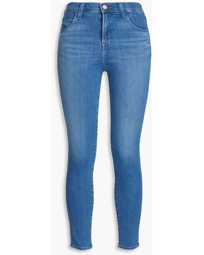 J Brand Hoch sitzende cropped skinny jeans in ausgewaschener optik - Blau