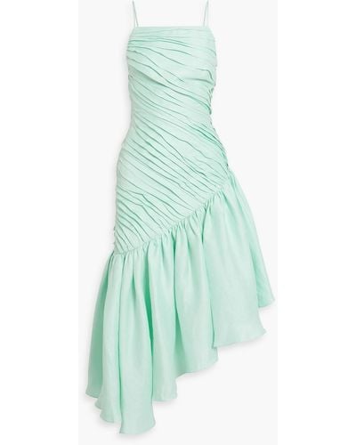 Rasario Asymmetric Pleated Linen-blend Dress - Green