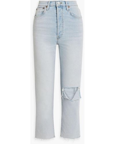 RE/DONE 70s Stove Pipe Cropped Distressed High-rise Straight-leg Jeans - Blue