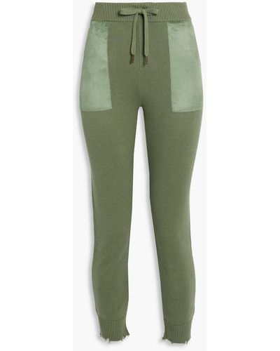 SER.O.YA Ida Faux Suede-trimmed Distressed Cotton Track Pants - Green
