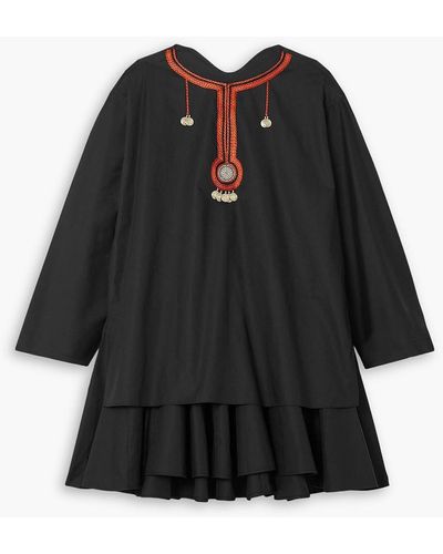 Altuzarra Hari Embellished Embroidered Cotton-twill Mini Dress - Black