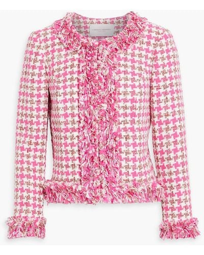 Carolina Herrera Frayed Houndstooth Cotton-blend Tweed Jacket - Pink