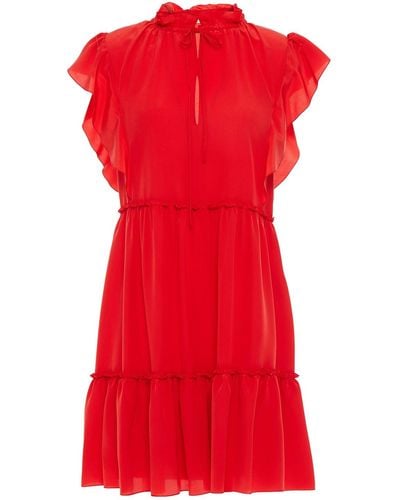 RED Valentino Ruffled Silk Crepe De Chine Mini Dress - Red