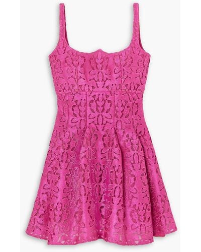 Emilia Wickstead Paisley Pleated Guipure Lace Mini Dress - Pink