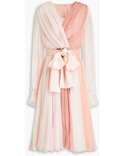 Dolce & Gabbana Gathered Silk-voile Midi Dress - Pink